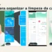 Colagem editorial com screenshots reais de quatro apps para organizar a limpeza da casa.