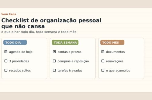 Checklist de organização pessoal que não cansa: o que olhar todo dia, toda semana e todo mês