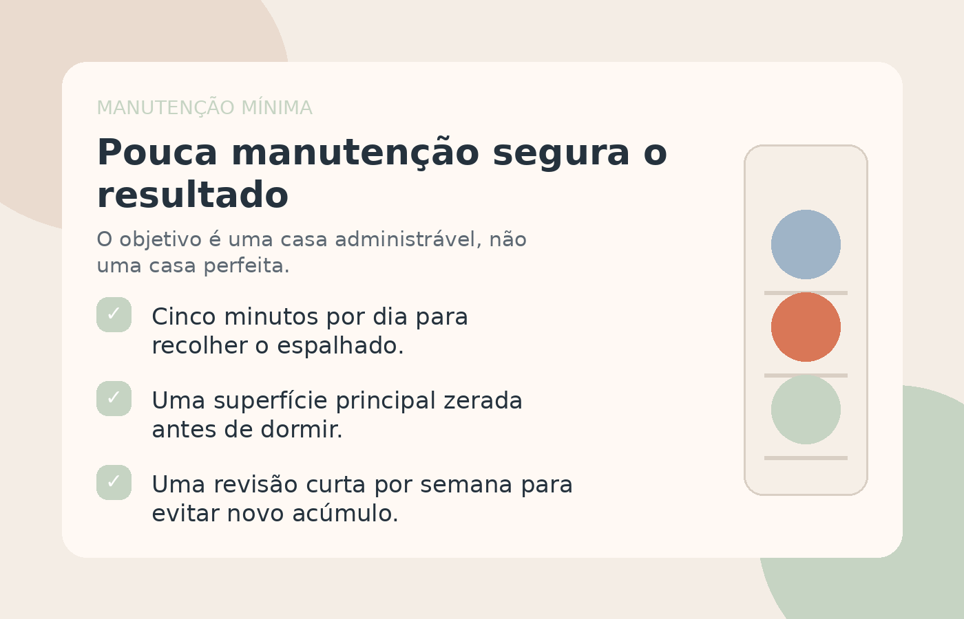 Checklist visual de manutenção mínima depois do destralhe inicial