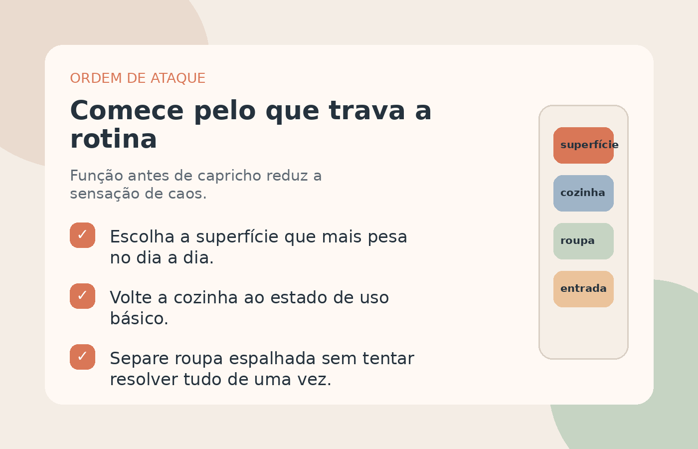 Prioridades práticas para começar pelo que trava a rotina da casa
