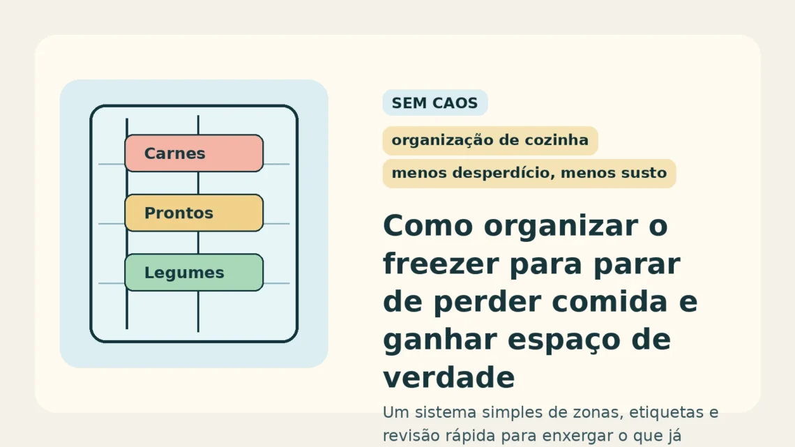 Capa editorial sobre organizar o freezer para reduzir desperdício e ganhar espaço