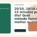 Card do Sem Caos para post comparando os métodos 20/10, 10/10 e 15 minutos por dia na organização da casa.