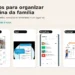 Montagem com quatro apps para organizar a rotina da família.