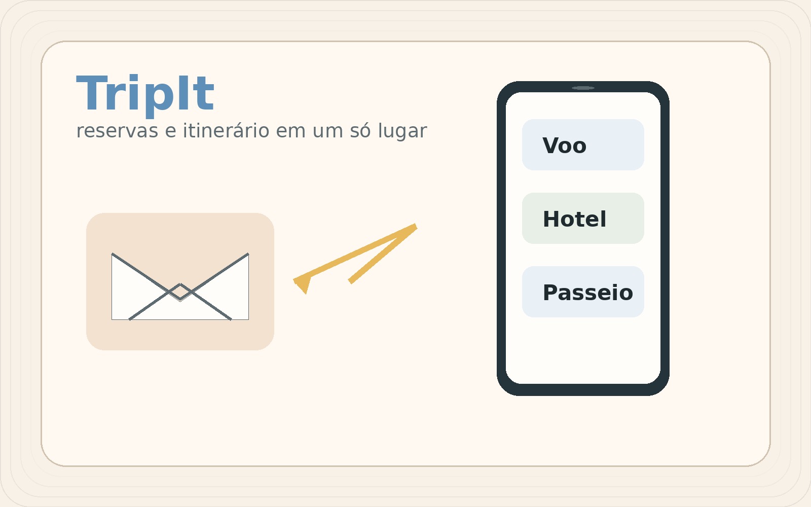 Ilustração editorial representando o TripIt para centralizar reservas e itinerário de viagem da família.