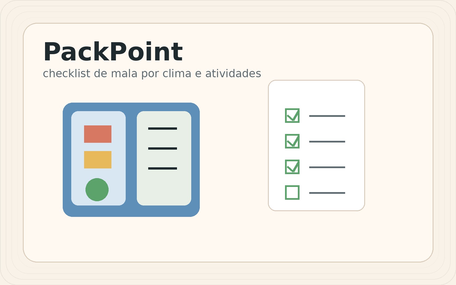 Ilustração editorial inspirada no PackPoint com mala, checklist e organização de itens de viagem.