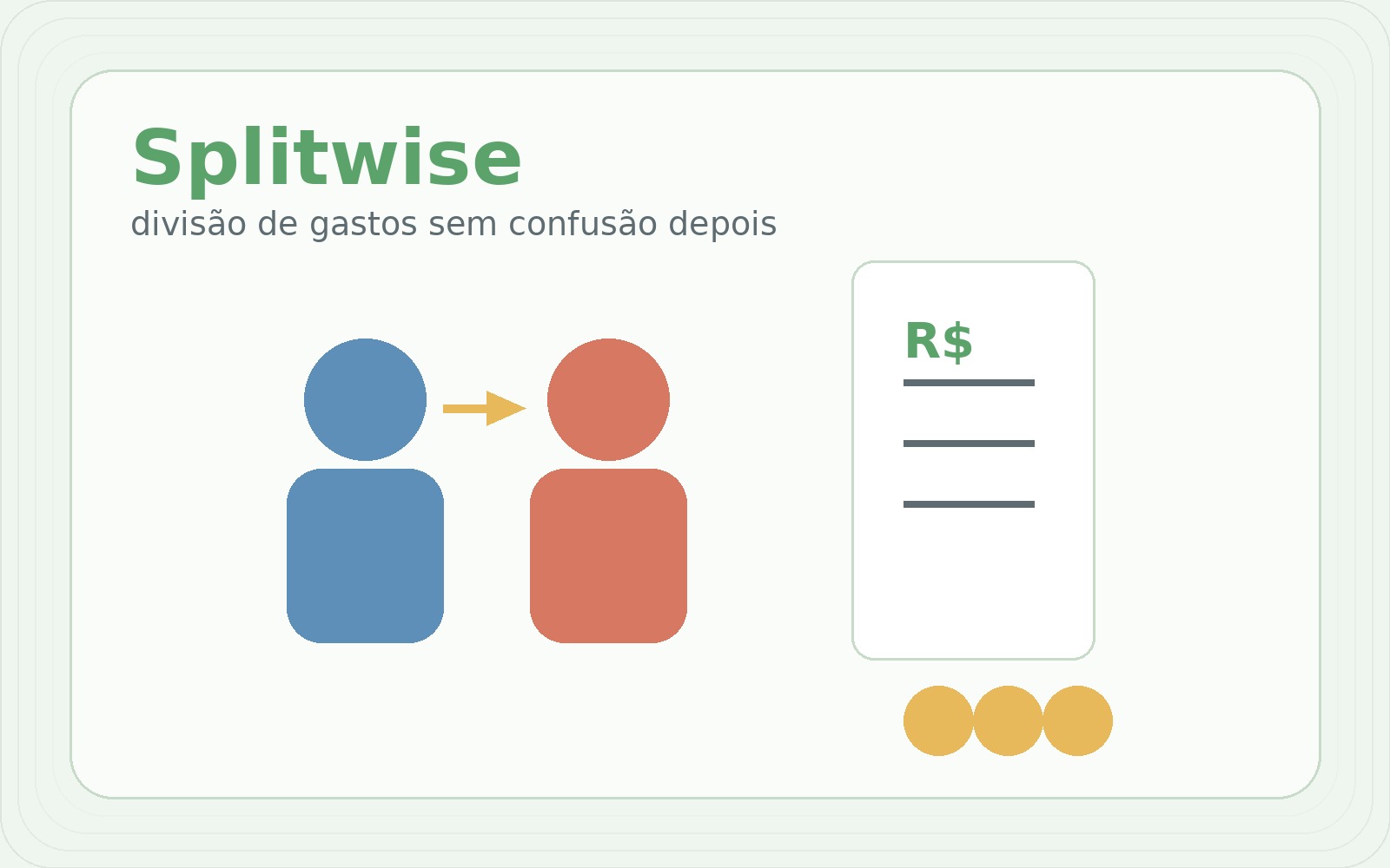 Ilustração editorial inspirada no Splitwise com recibo, moedas e divisão de gastos da viagem.