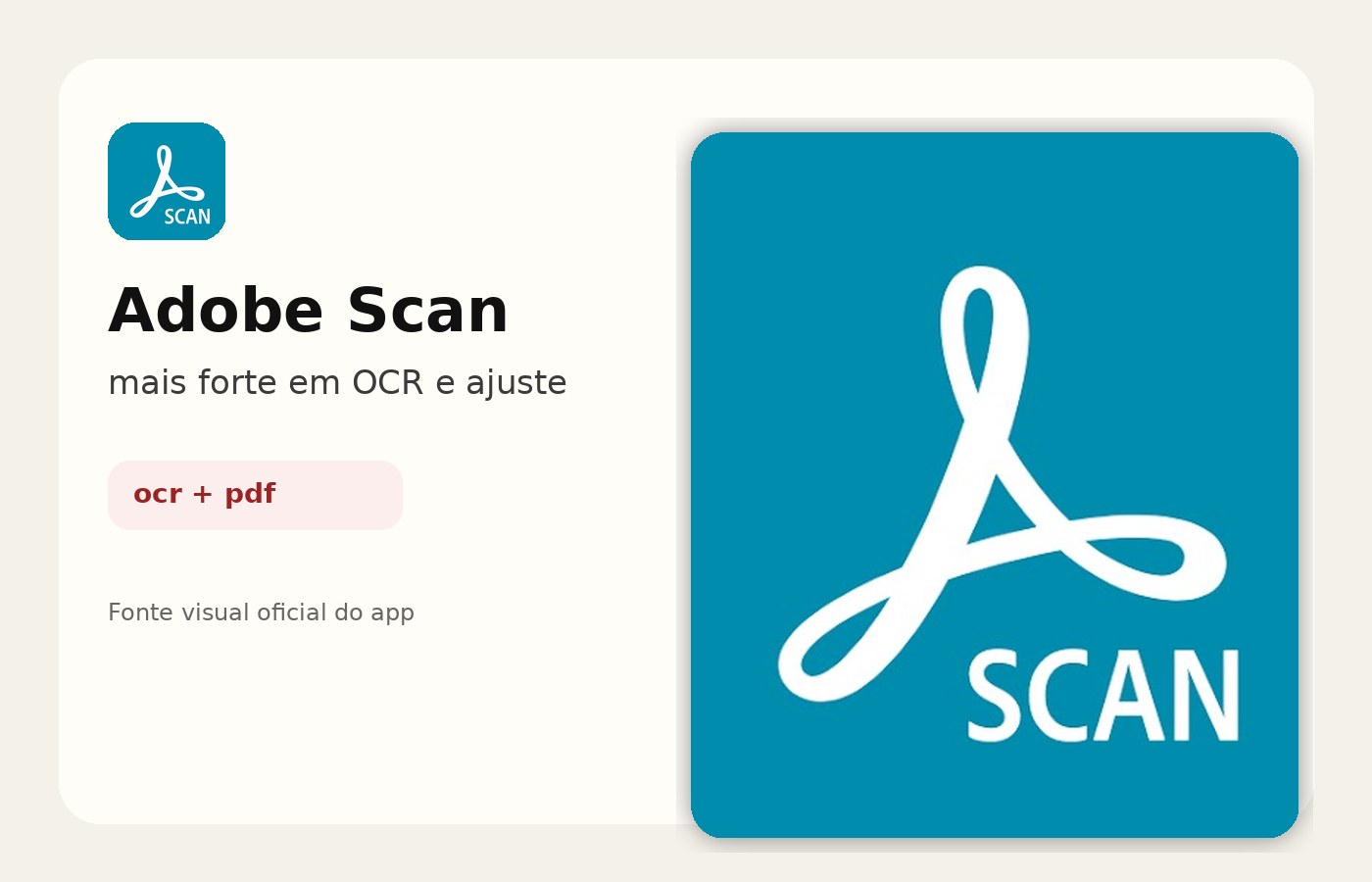 Tela do Adobe Scan mostrando digitalização e ajuste de documento no celular.