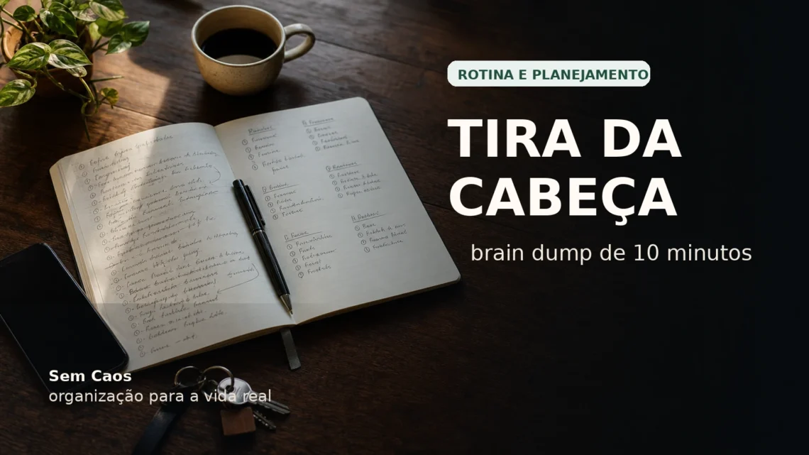 Capa do Sem Caos para artigo sobre brain dump de 10 minutos para tirar pendências da cabeça.