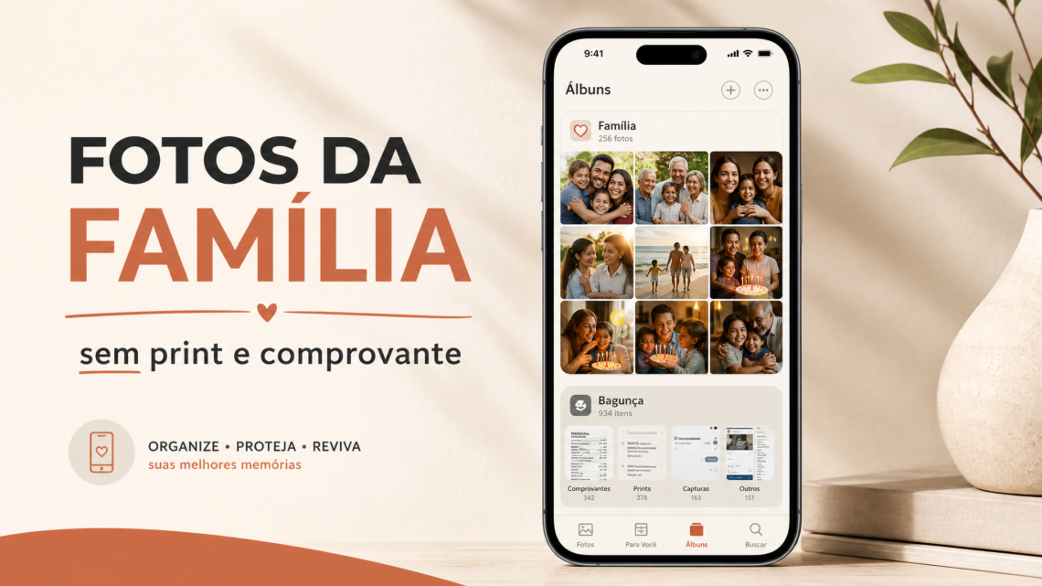 Como organizar fotos da família no celular sem misturar lembranças com prints e comprovantes