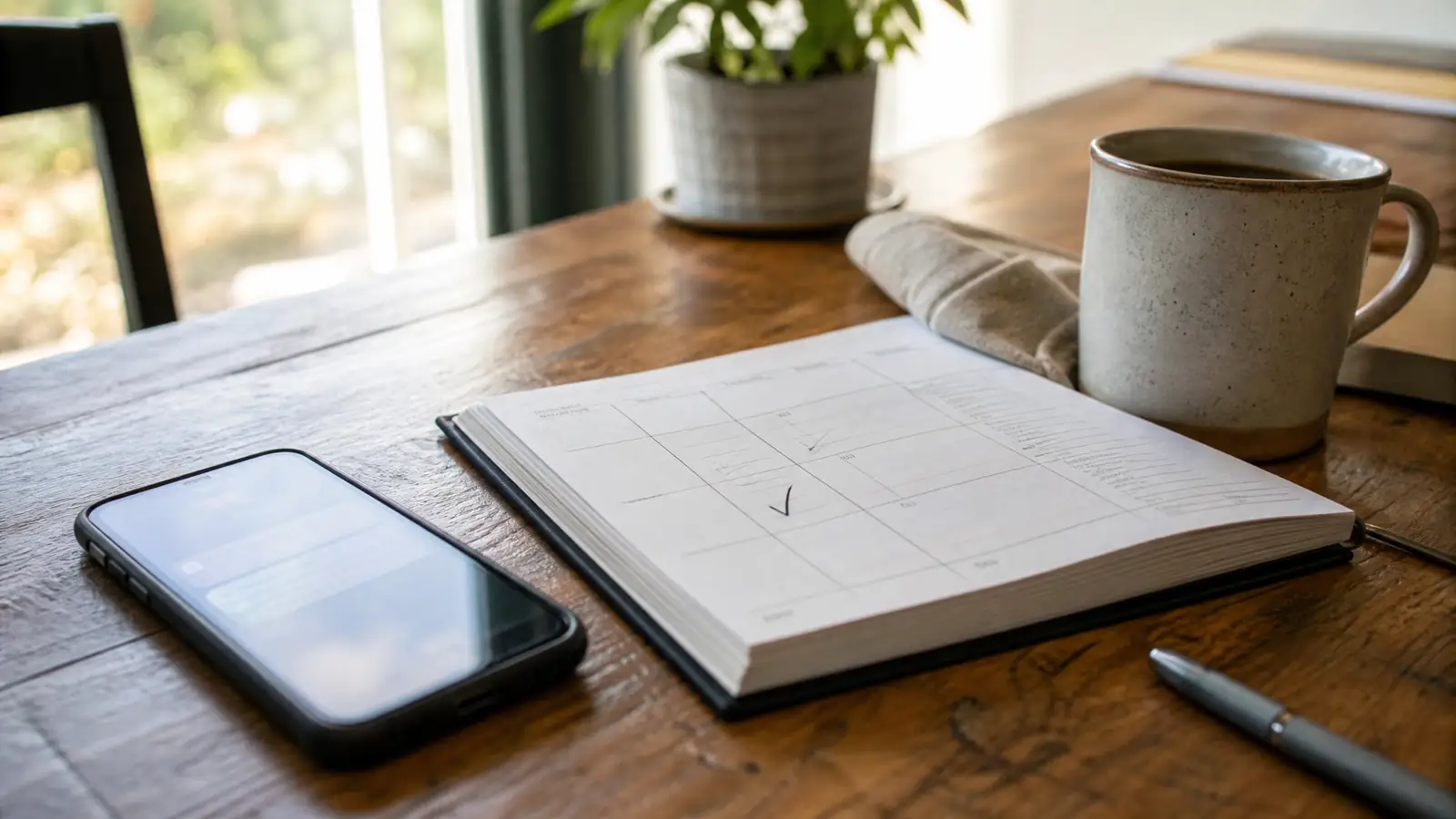 Celular com lembrete e calendário lado a lado para mostrar a diferença entre captura rápida e compromisso com horário.
