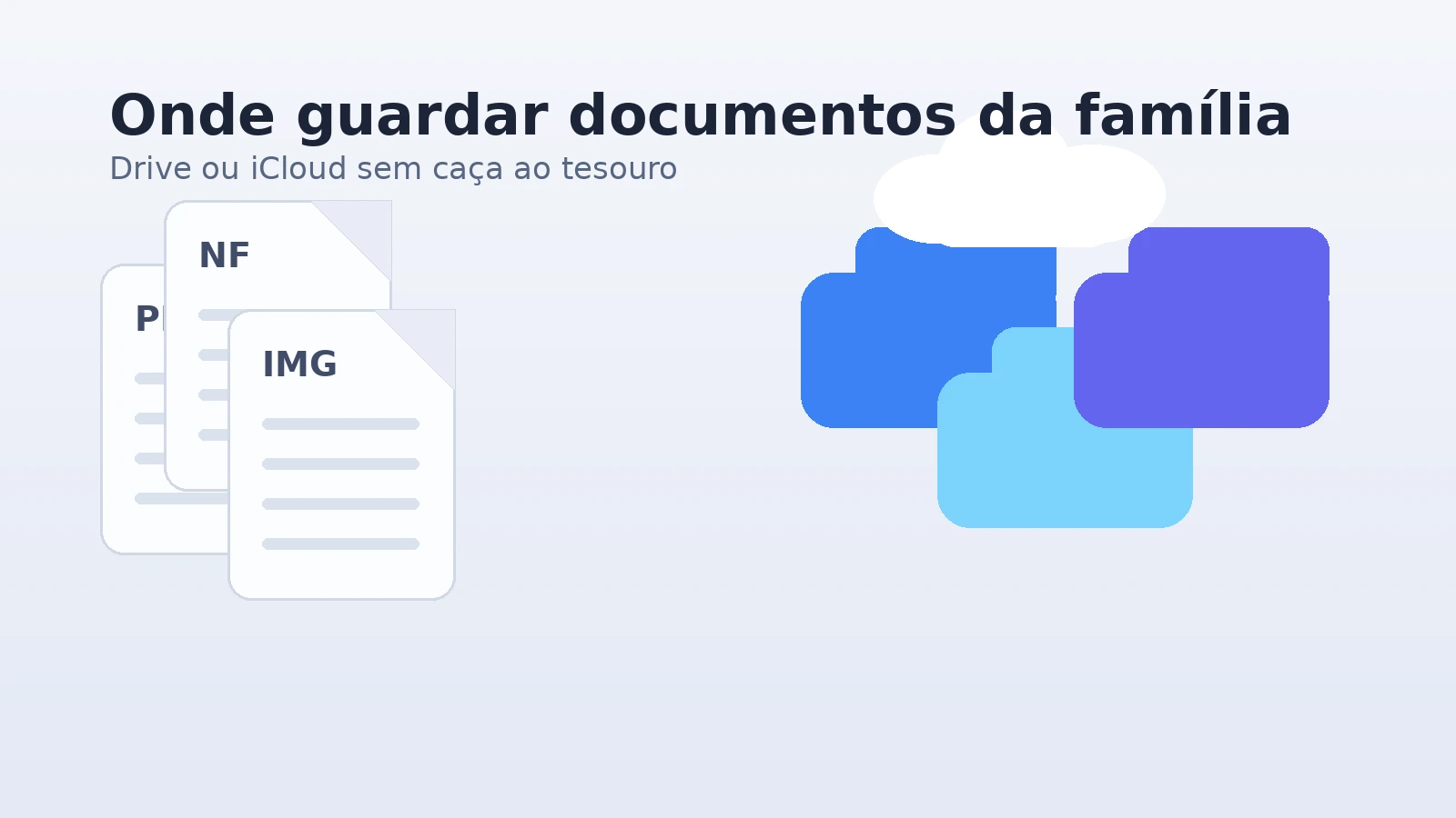 Card editorial do comparativo entre Google Drive e iCloud Drive para guardar PDFs, comprovantes e notas da família.