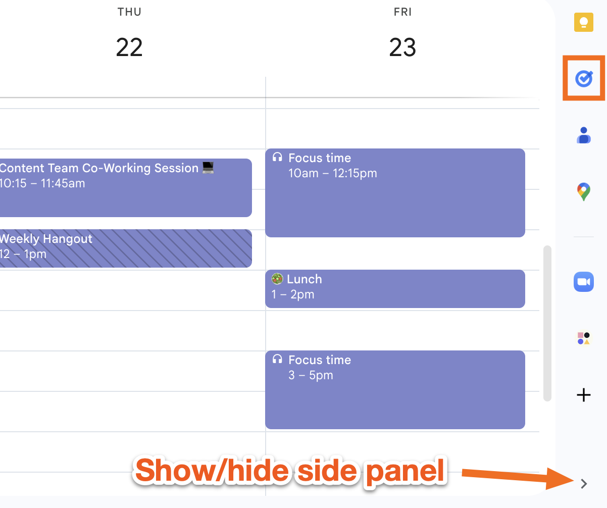 Tela do Google Tasks integrada ao Google Agenda e ao painel lateral do Gmail.