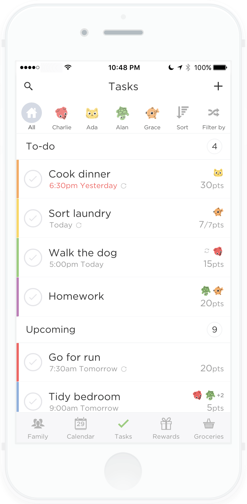 Imagem oficial do OurHome destacando tarefas, calendário familiar e lista de compras compartilhada.
