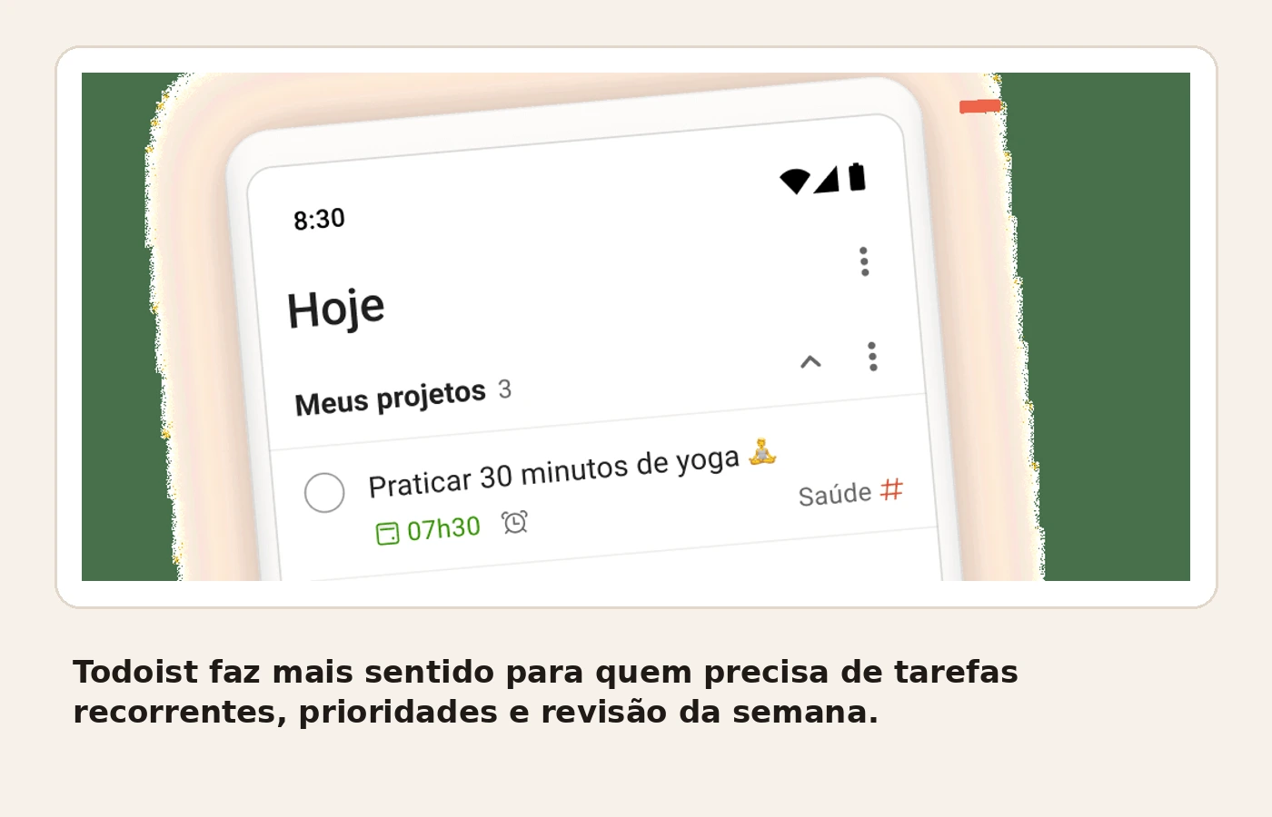 Tela do Todoist com organização de tarefas, prioridades e visualização da semana.