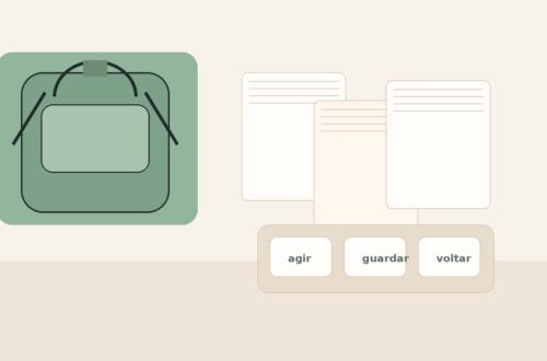 Ilustração editorial com mochila, papéis escolares e bandeja de organização para representar bilhetes e autorizações da escola.