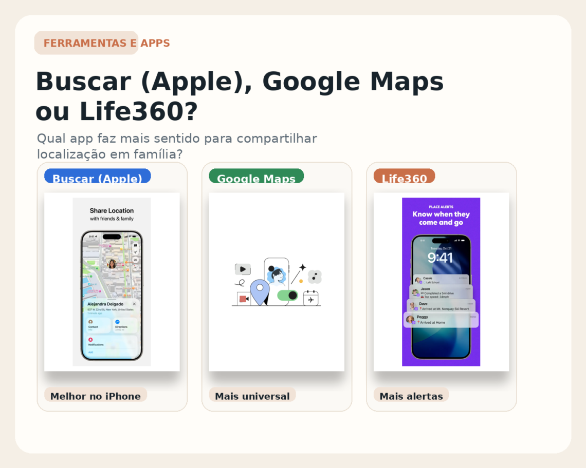 Buscar, Google Maps ou Life360: qual app faz mais sentido para compartilhar localização em família?