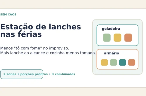 Imagem destacada: estação de lanches nas férias com geladeira e armário ao alcance das crianças.