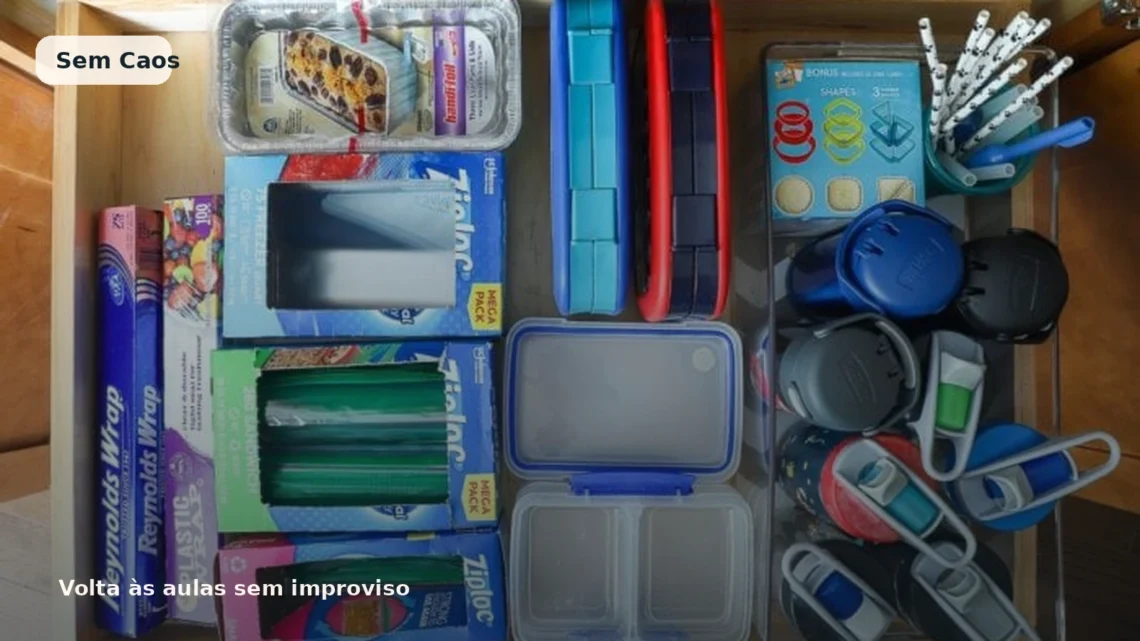 Imagem de capa do post sobre estação da lancheira escolar, mostrando itens organizados para a rotina da manhã.