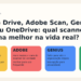 Capa do post do Sem Caos comparando Google Drive, Adobe Scan, Genius Scan e OneDrive.