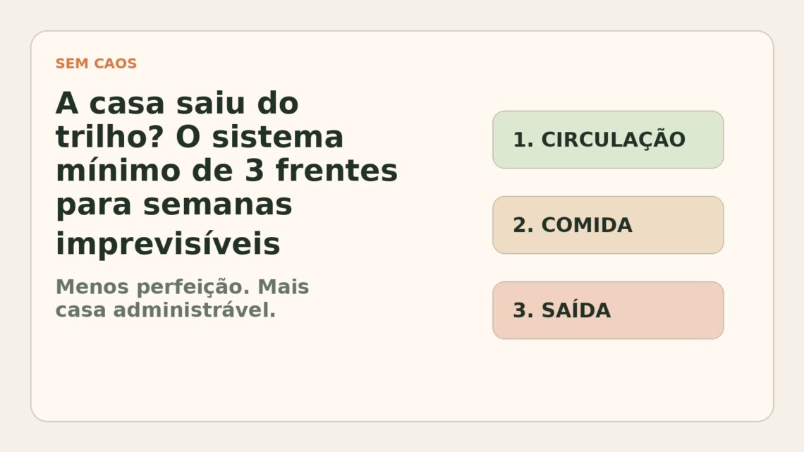 Card editorial do Sem Caos sobre o sistema mínimo de três frentes para semanas imprevisíveis.