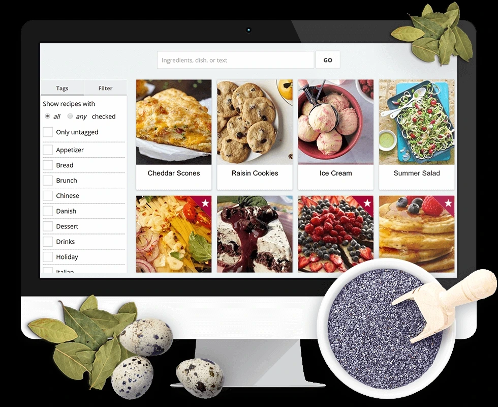 Tela oficial do Copy Me That mostrando receitas salvas em interface do serviço.
