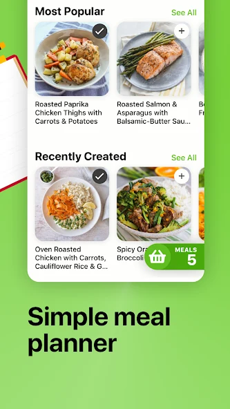 Tela do app Mealime mostrando planejamento simples de refeições da semana.