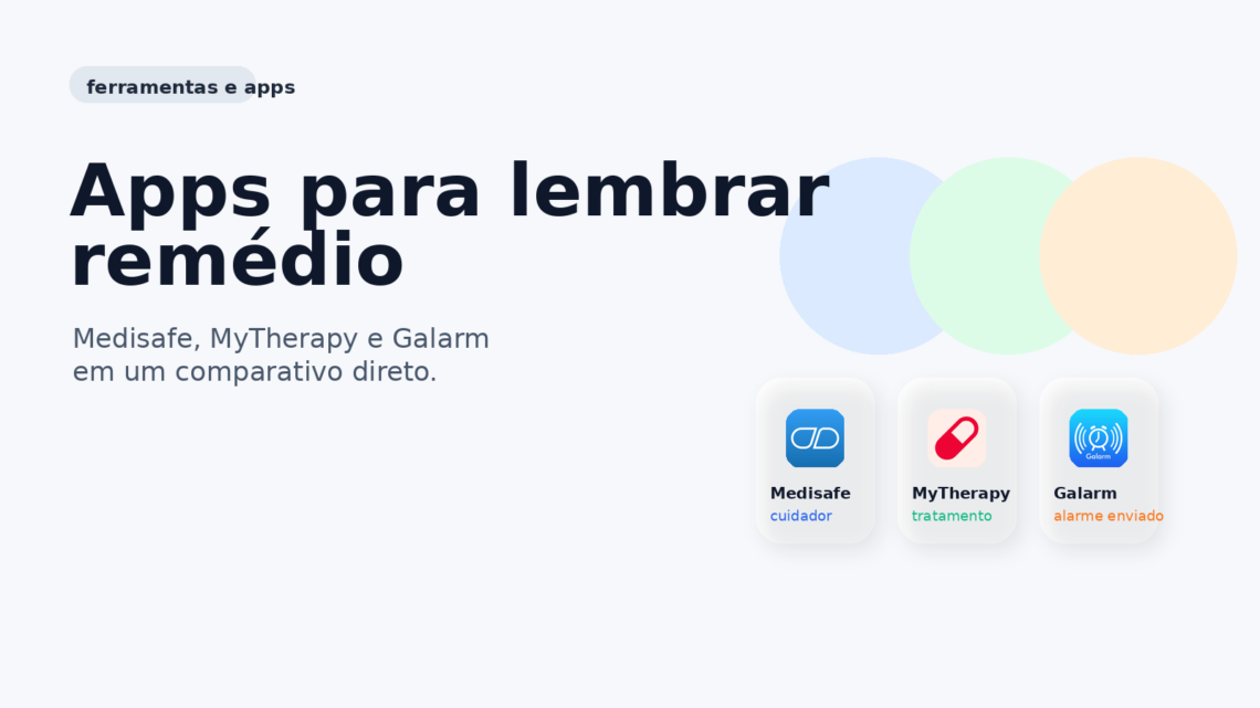 Capa do comparativo entre Medisafe, MyTherapy e Galarm para lembrar remédio.