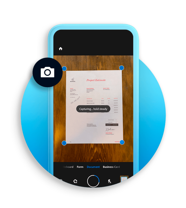 Exemplo de digitalização de documento em um app de scanner no celular.