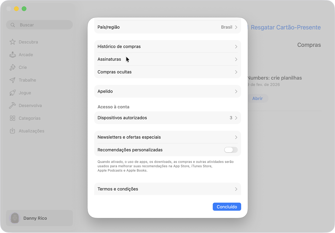 Tela oficial da Apple mostrando a área de assinaturas no App Store de um Mac.