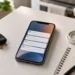 Celular com notificações de lembretes recorrentes sobre uma bancada da casa.