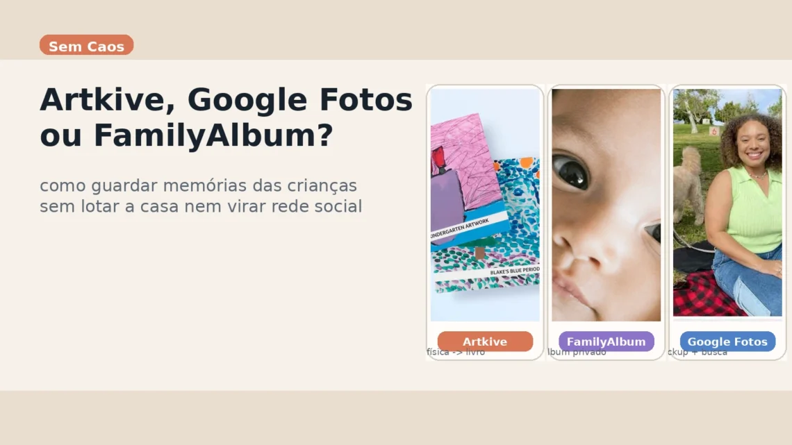Capa do post do Sem Caos comparando Artkive, Google Fotos e FamilyAlbum.
