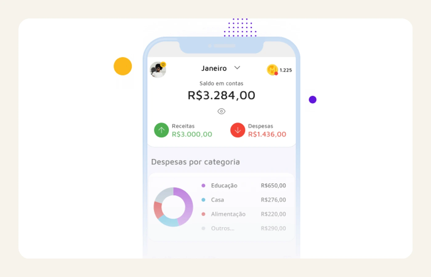 Tela oficial do Mobills mostrando visão de gastos, cartões e planejamento financeiro.