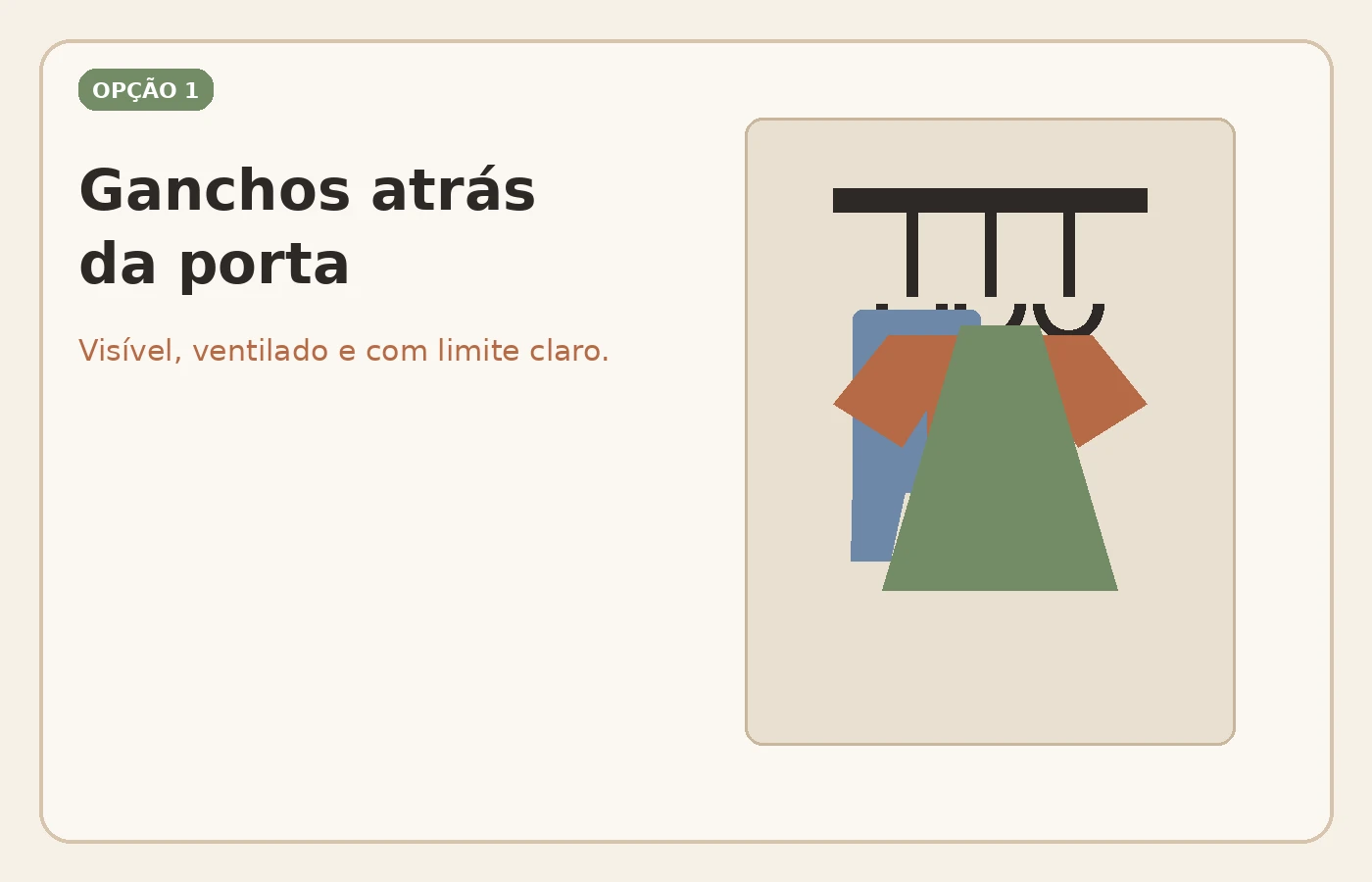 Ilustração de ganchos atrás da porta com jeans, camisa e casaco em reuso.