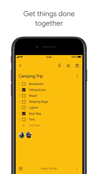 Captura oficial do Google Keep mostrando uma checklist compartilhada com itens marcados e colaboradores visíveis.