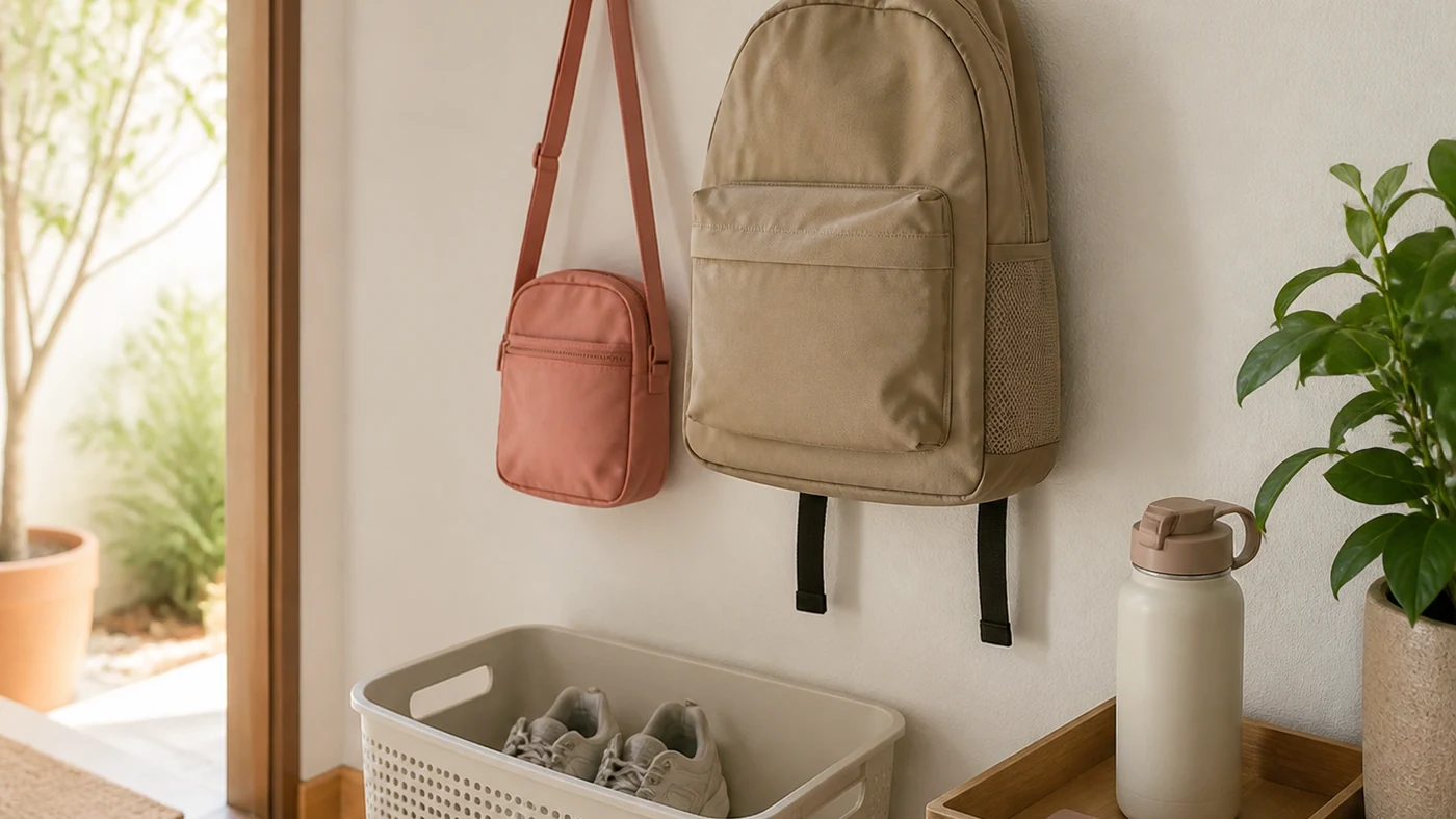Bolsa esportiva infantil aberta com saquinhos separados para roupa limpa, roupa molhada, lanche e acessórios pequenos.