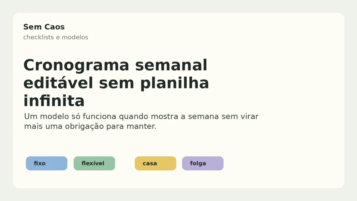 Capa sobre cronograma semanal editável simples.
