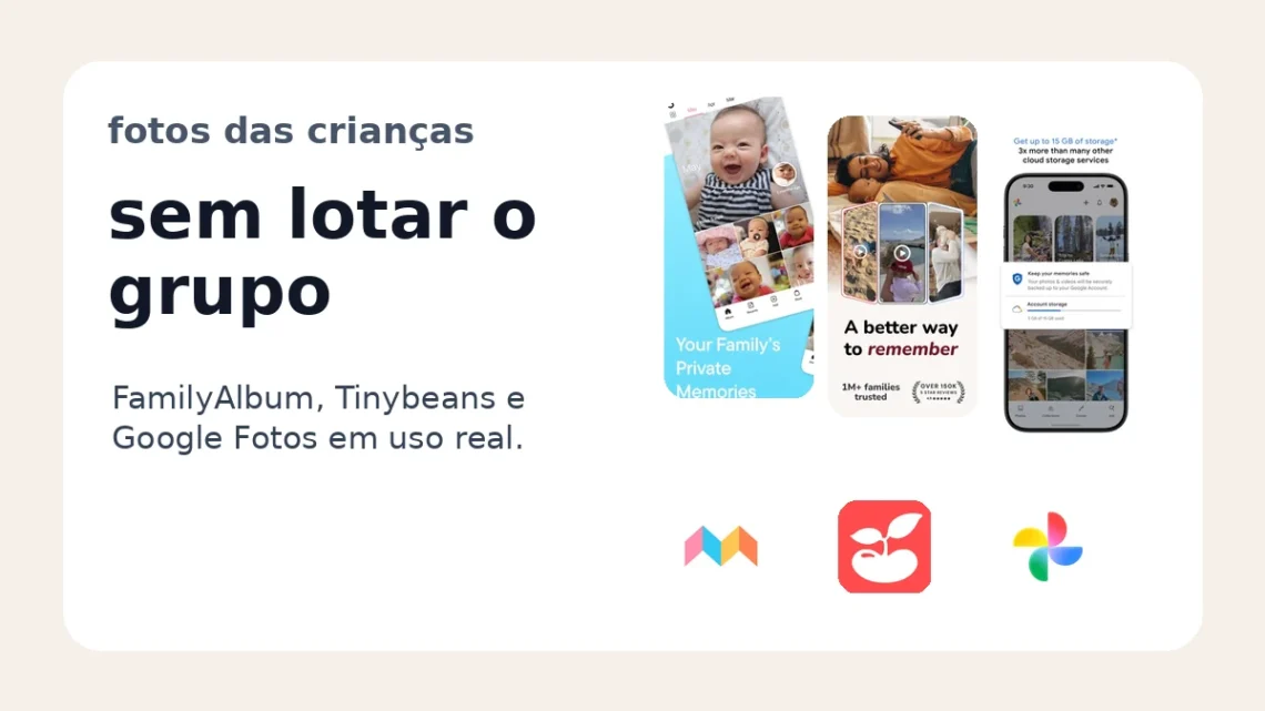 Capa comparando FamilyAlbum, Tinybeans e Google Fotos.