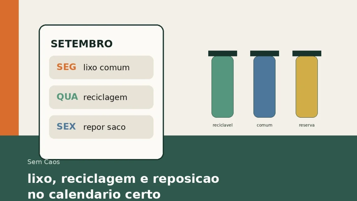 Calendario recorrente para lixo, reciclagem e reposicoes da casa.