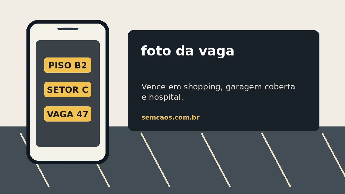 Foto de placa de setor de estacionamento no celular, com andar e letra visíveis.