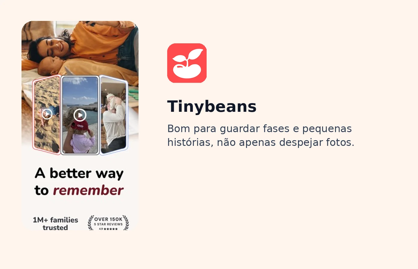 Tela real do app Tinybeans na App Store.