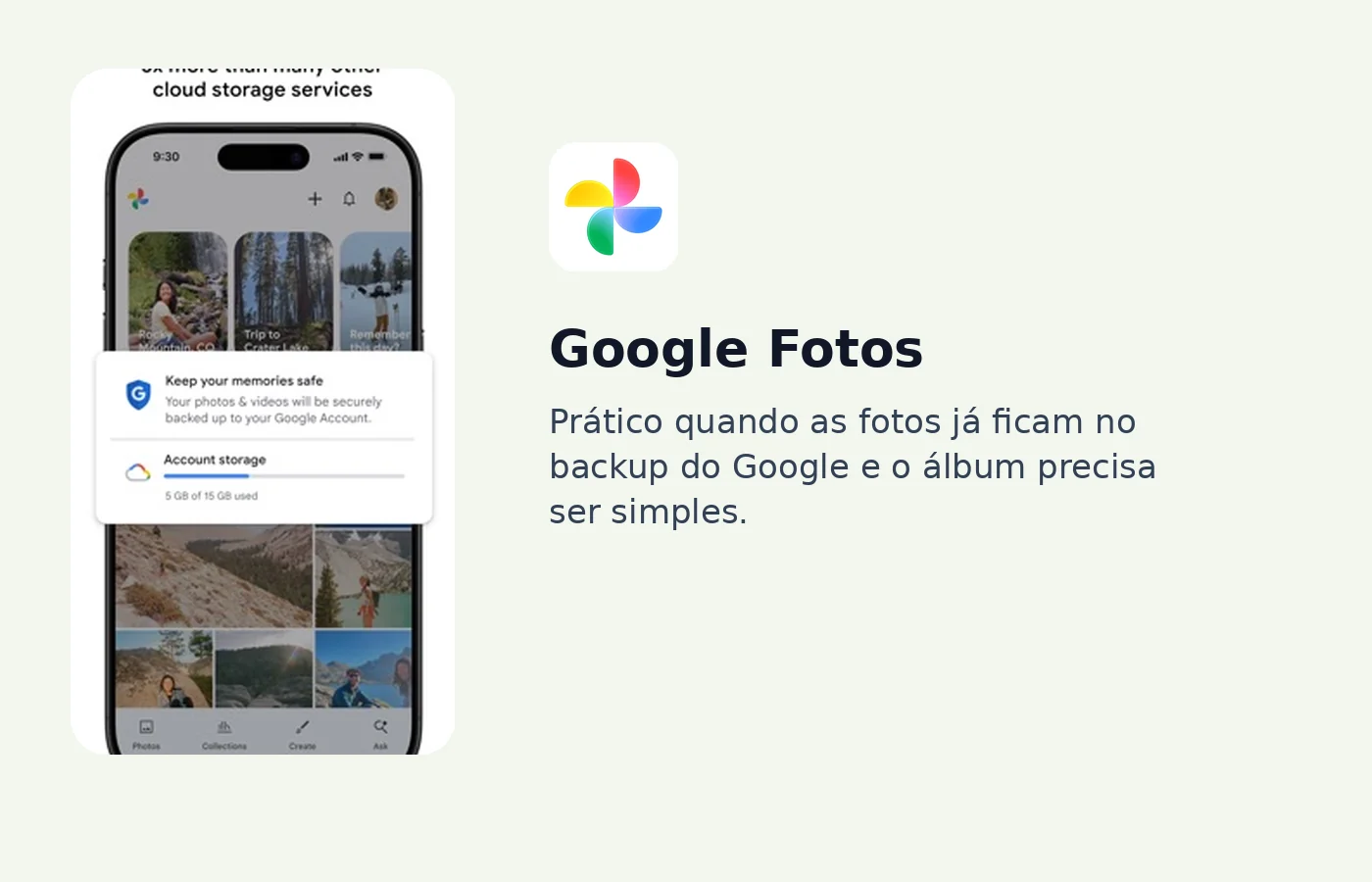 Tela real do Google Fotos na App Store.