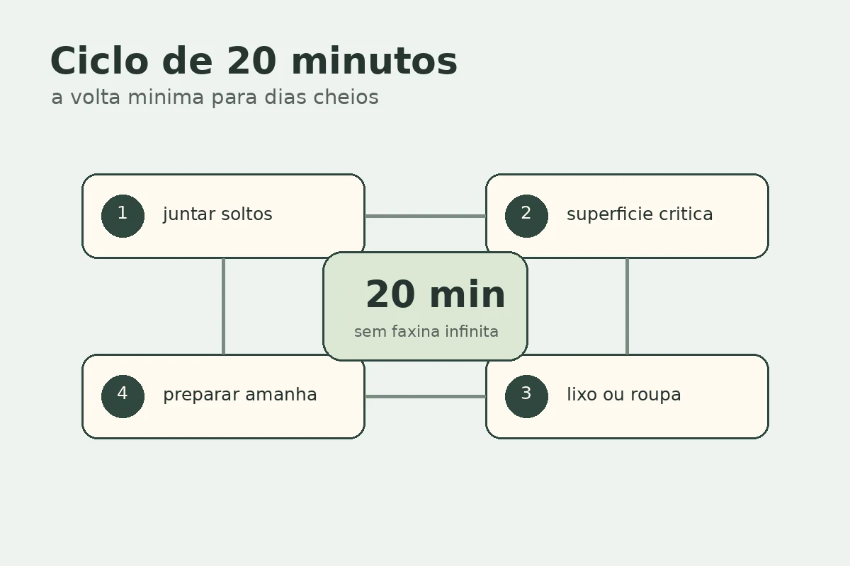 Ciclo de 20 minutos para manter a casa