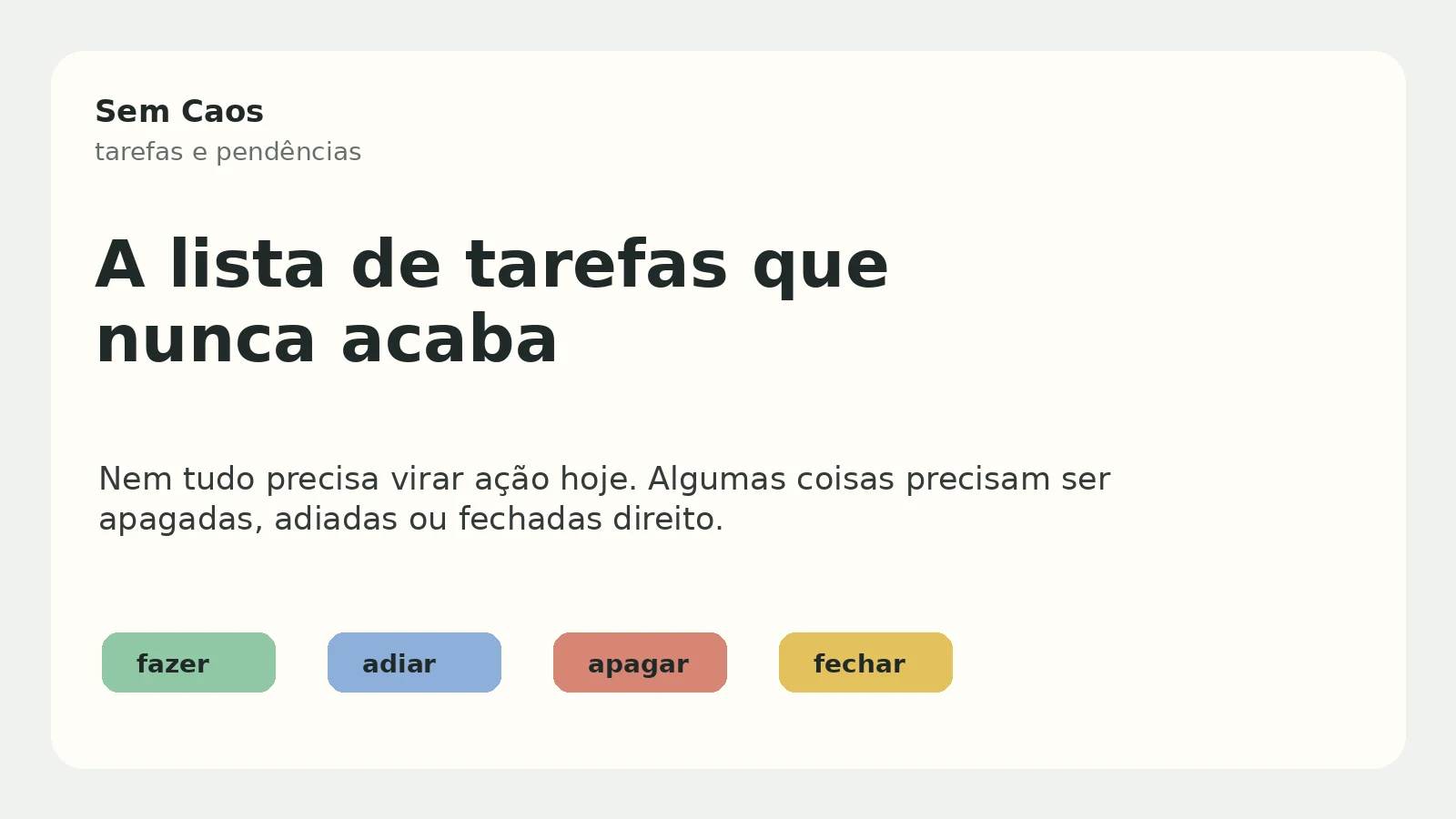 Capa sobre lista de tarefas que nunca acaba e como decidir o que apagar, adiar e fechar.